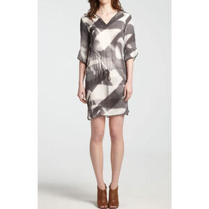 Halston Heritage Dress Womens 14 Gray Abstract 100% Silk Wearable Art A003822